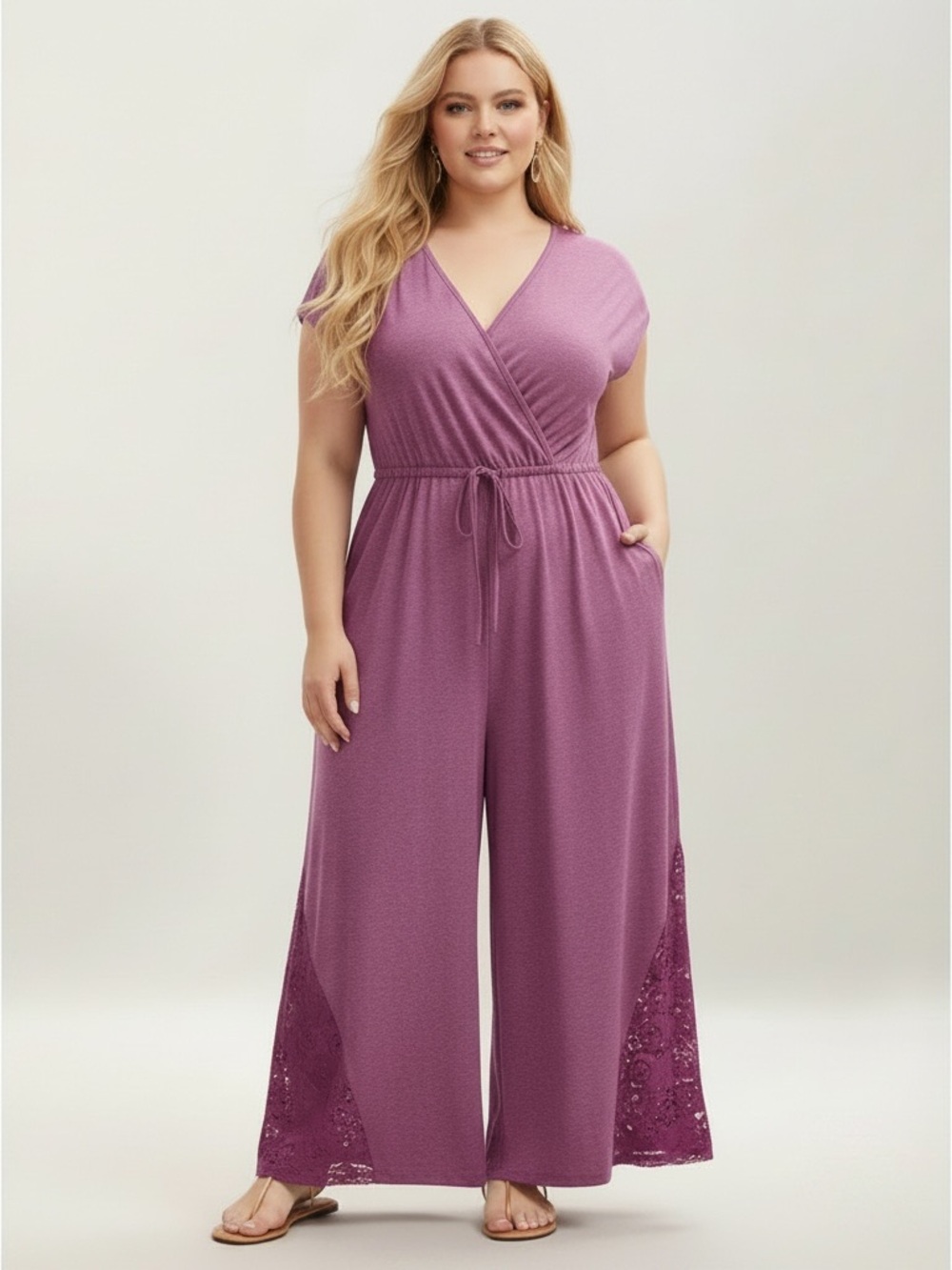 BLOOMCHIC Lace Accent Wide Leg Jumpsuit